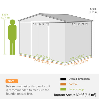 8 x 6ft Garden Storage Shed with Double Door Green
