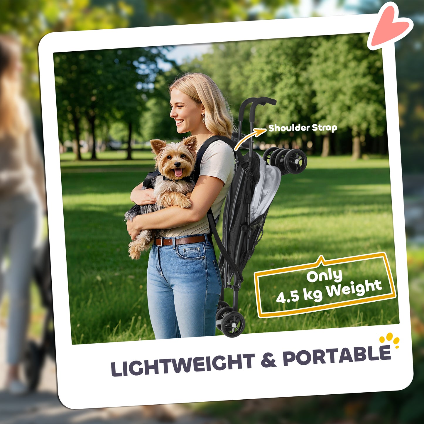 Lightweight Foldable Dog Stroller for Mini Dogs, Light Grey