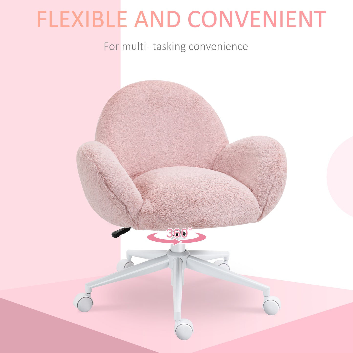 Fluffy Leisure Chair Office Chair with Backrest Armrest Wheels Pink