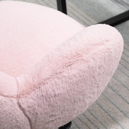 Fluffy Leisure Chair Office Chair with Backrest Armrest Wheels Pink