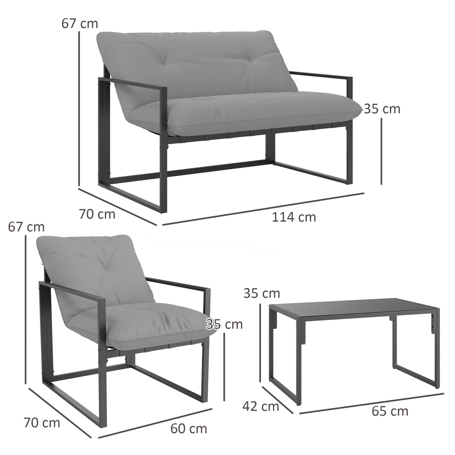 4 PCs Garden Sofa Set with 2 Armchairs Loveseat Coffee Table