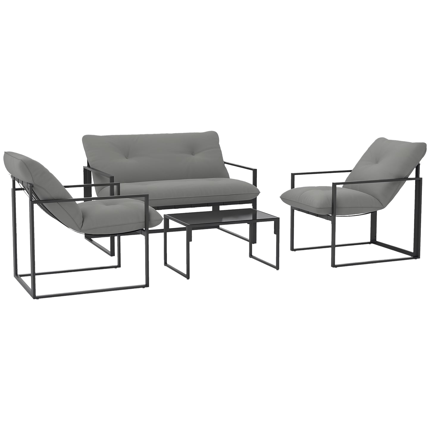4 PCs Garden Sofa Set with 2 Armchairs Loveseat Coffee Table
