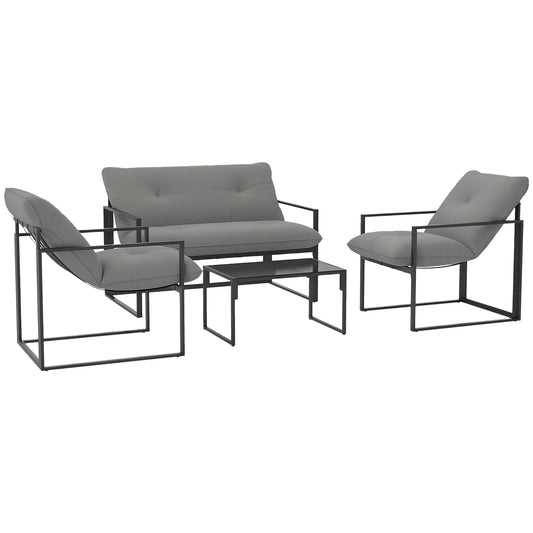 4 PCs Garden Sofa Set with 2 Armchairs Loveseat Coffee Table