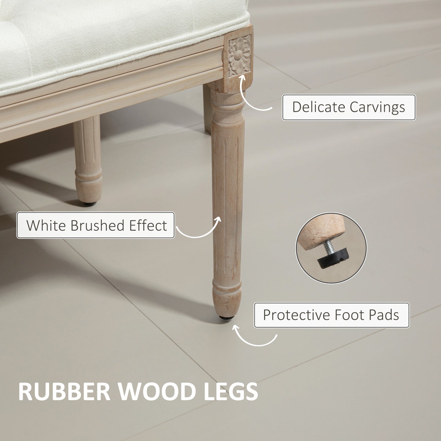 End of Bed Bench, Upholstered Bedroom Bench, Cream White