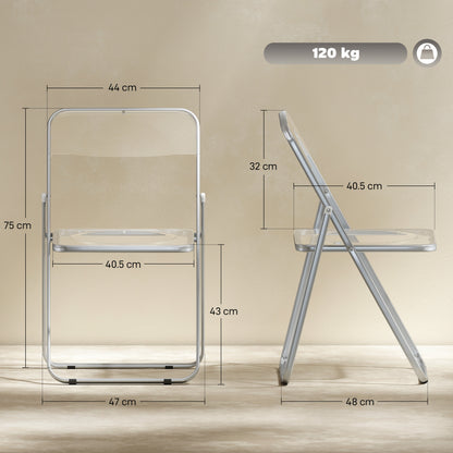 Foldable Chairs with Heavy Duty Steel Frame, Clear