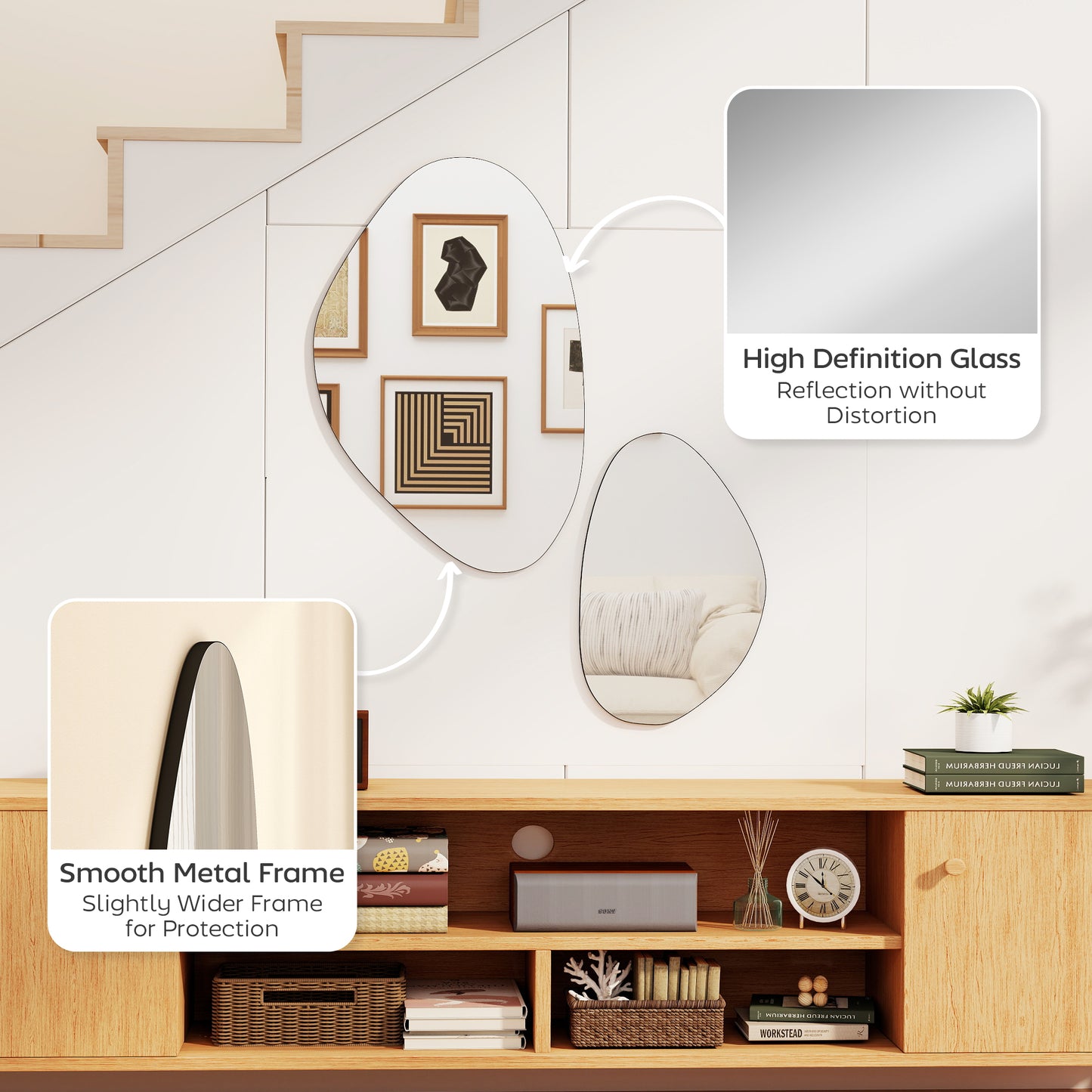 Pebble-Shaped Decorative Mirror, Set of 2 Wall Mirror, Black