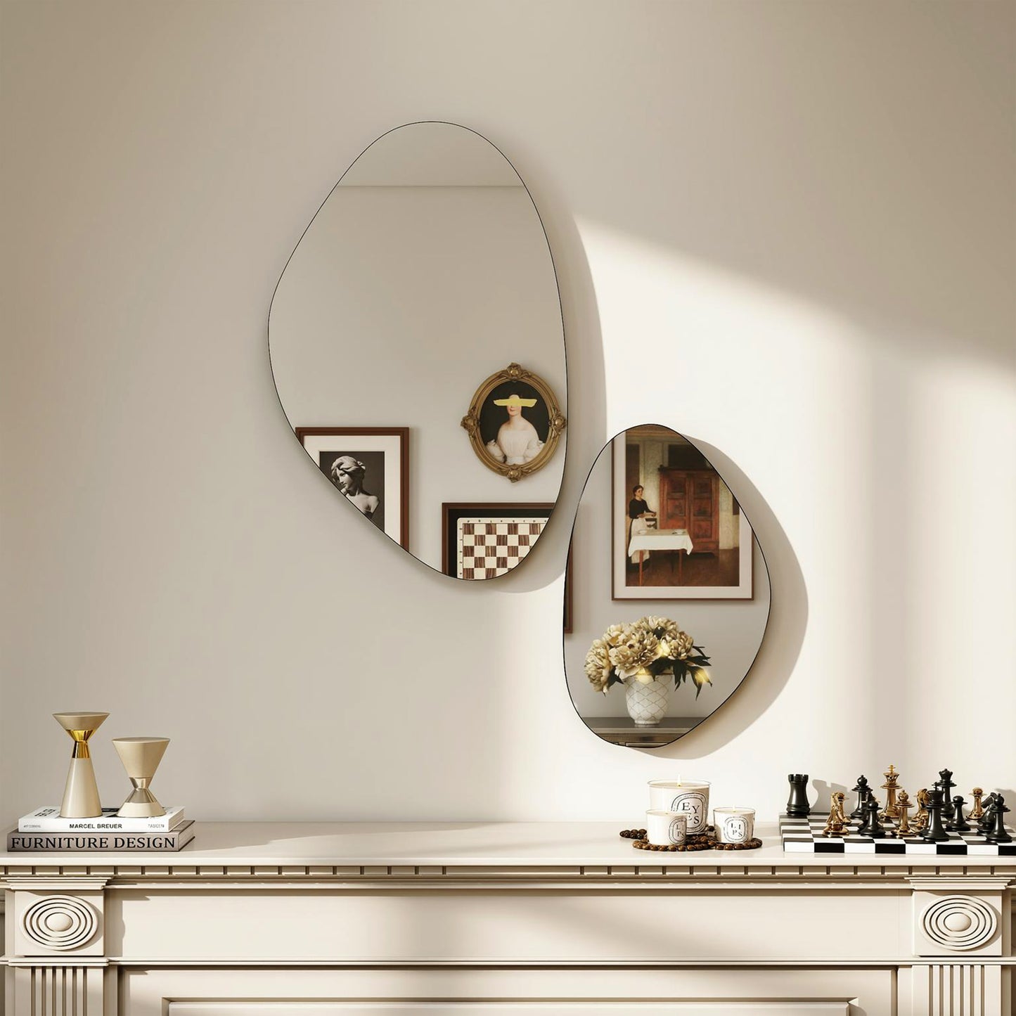 Pebble-Shaped Decorative Mirror, Set of 2 Wall Mirror, Black