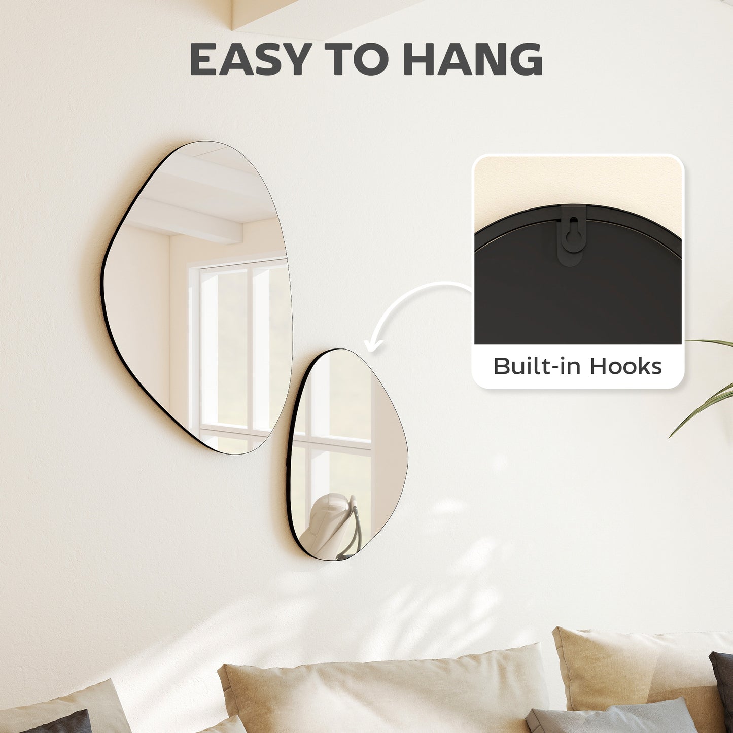 Pebble-Shaped Decorative Mirror, Set of 2 Wall Mirror, Black