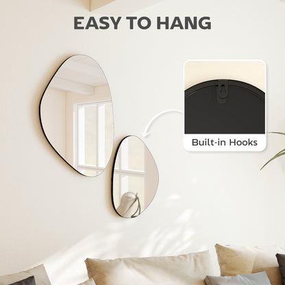 Pebble-Shaped Decorative Mirror, Set of 2 Wall Mirror, Black