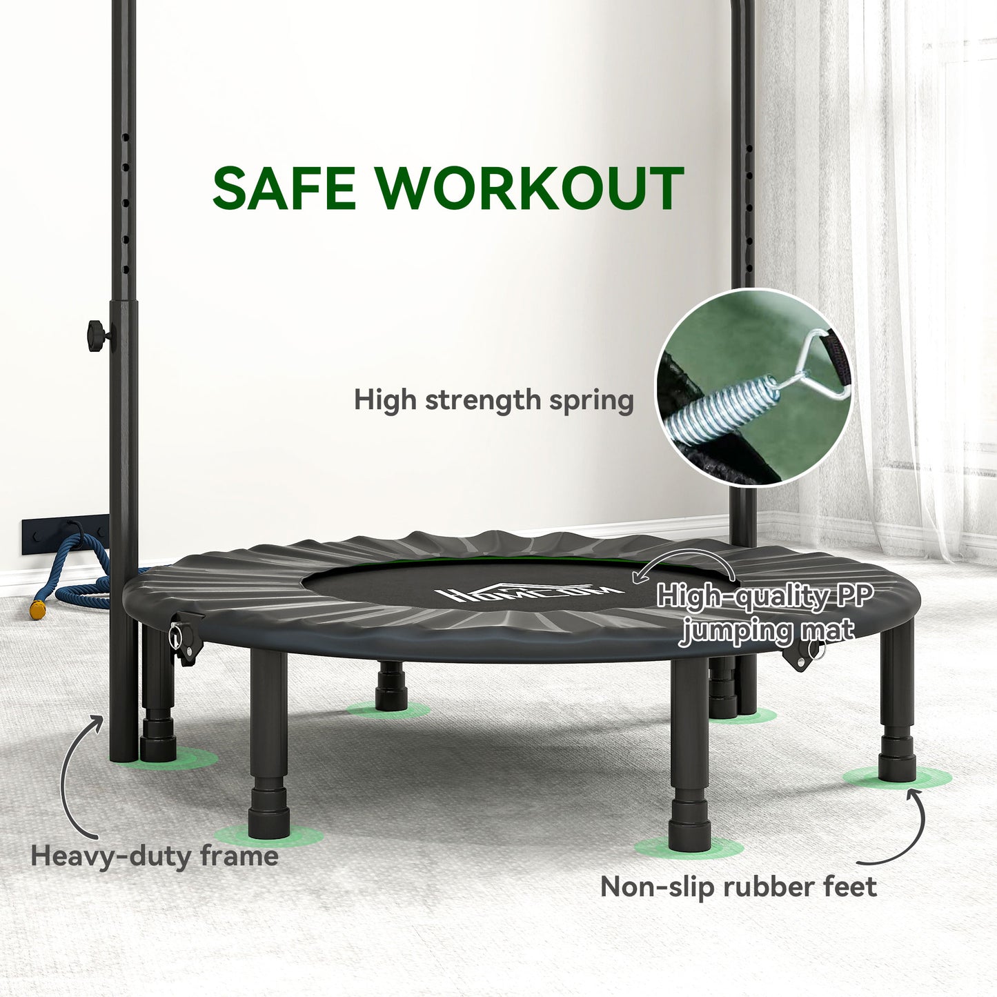 40" Foldable Mini Fitness Trampoline w/ Foam Handle, Green