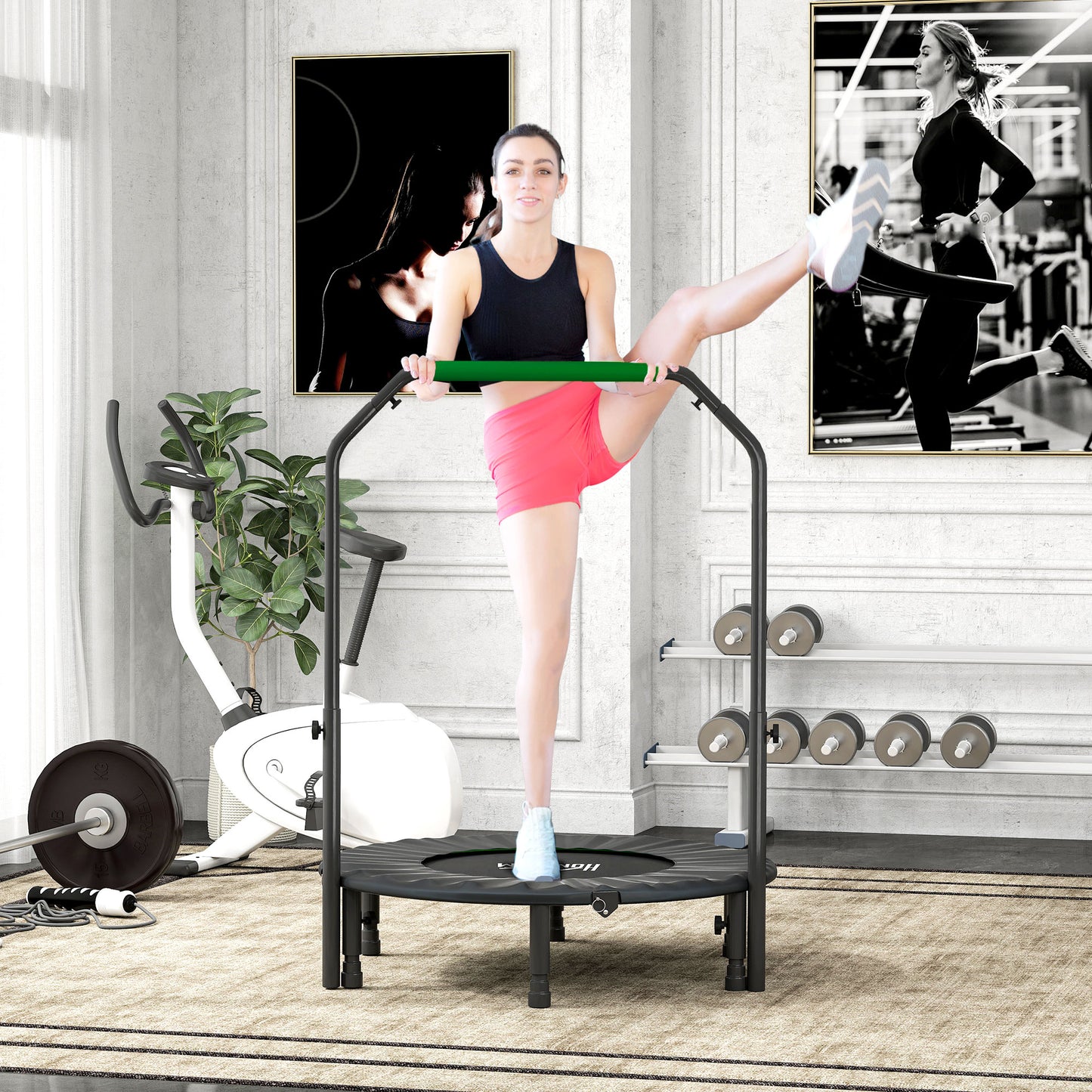 40" Foldable Mini Fitness Trampoline w/ Foam Handle, Green