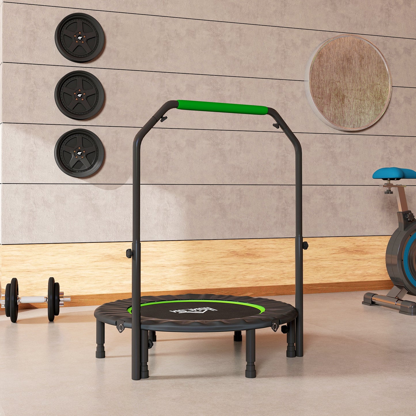 40" Foldable Mini Fitness Trampoline w/ Foam Handle, Green