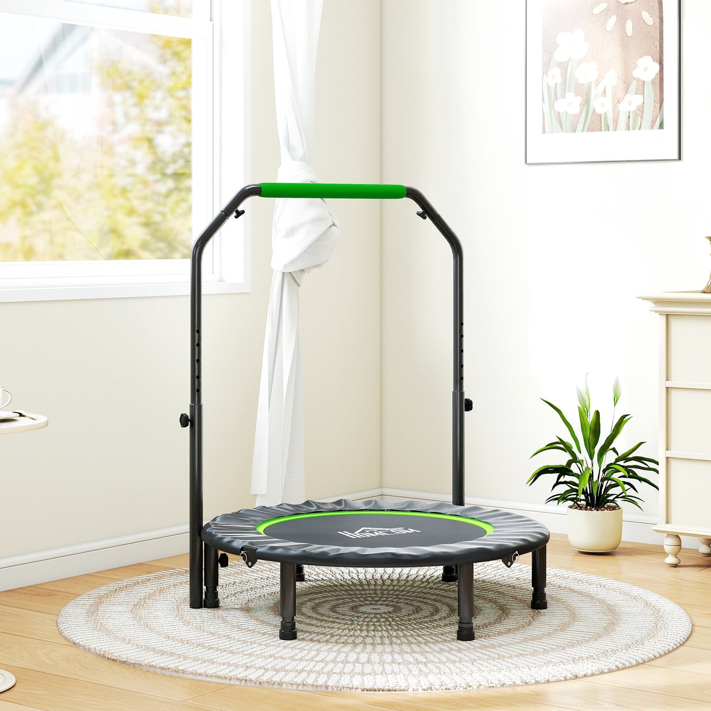 40" Foldable Mini Fitness Trampoline w/ Foam Handle, Green
