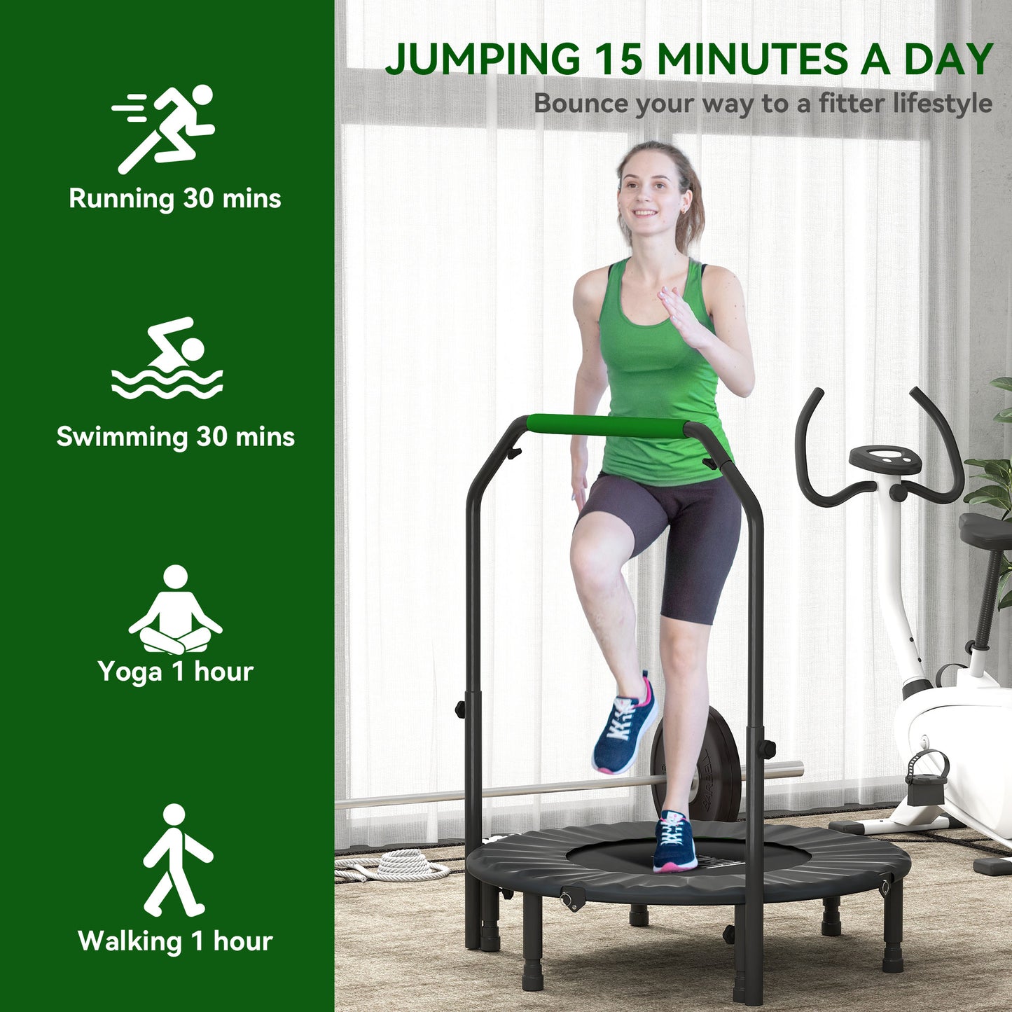 40" Foldable Mini Fitness Trampoline w/ Foam Handle, Green