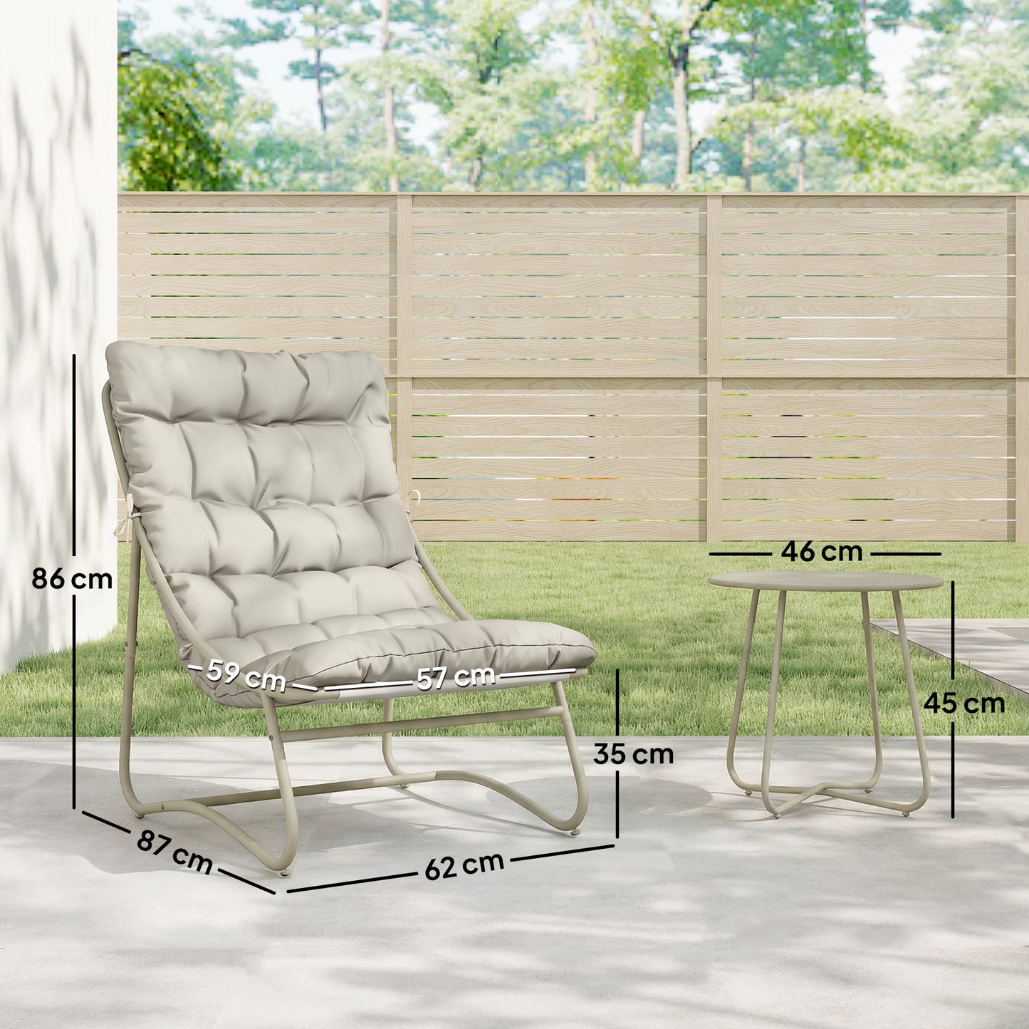 Garden Bistro Set, Bistro Table and Chairs w/ Cushions, Light Grey