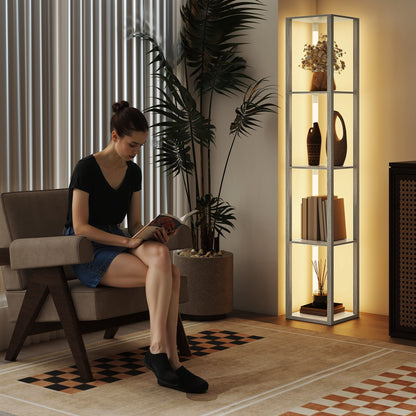 Floor Lamp for Living Room, Standing Lamp with Foot Switch, Oak