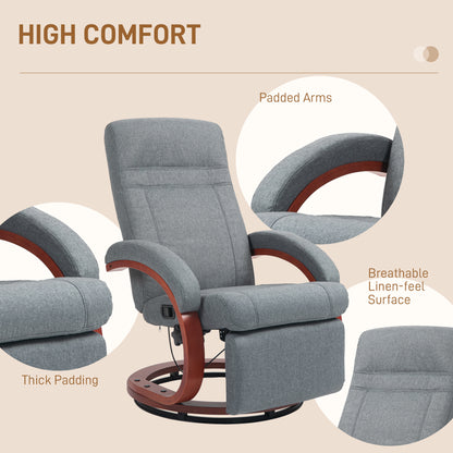 Manual Recliner Swivel Reclining Chair with Footrest Armrests Grey
