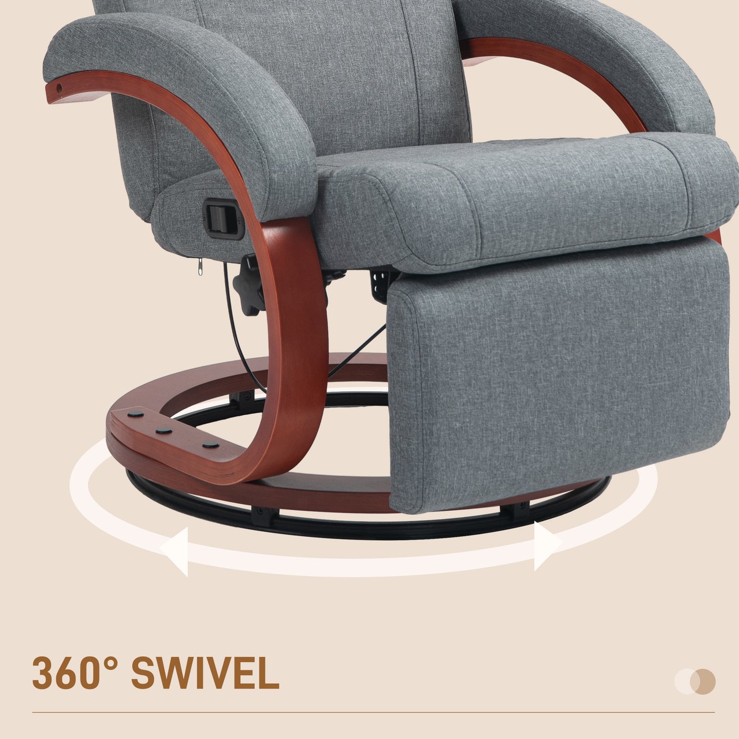 Manual Recliner Swivel Reclining Chair with Footrest Armrests Grey