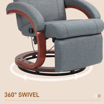 Manual Recliner Swivel Reclining Chair with Footrest Armrests Grey