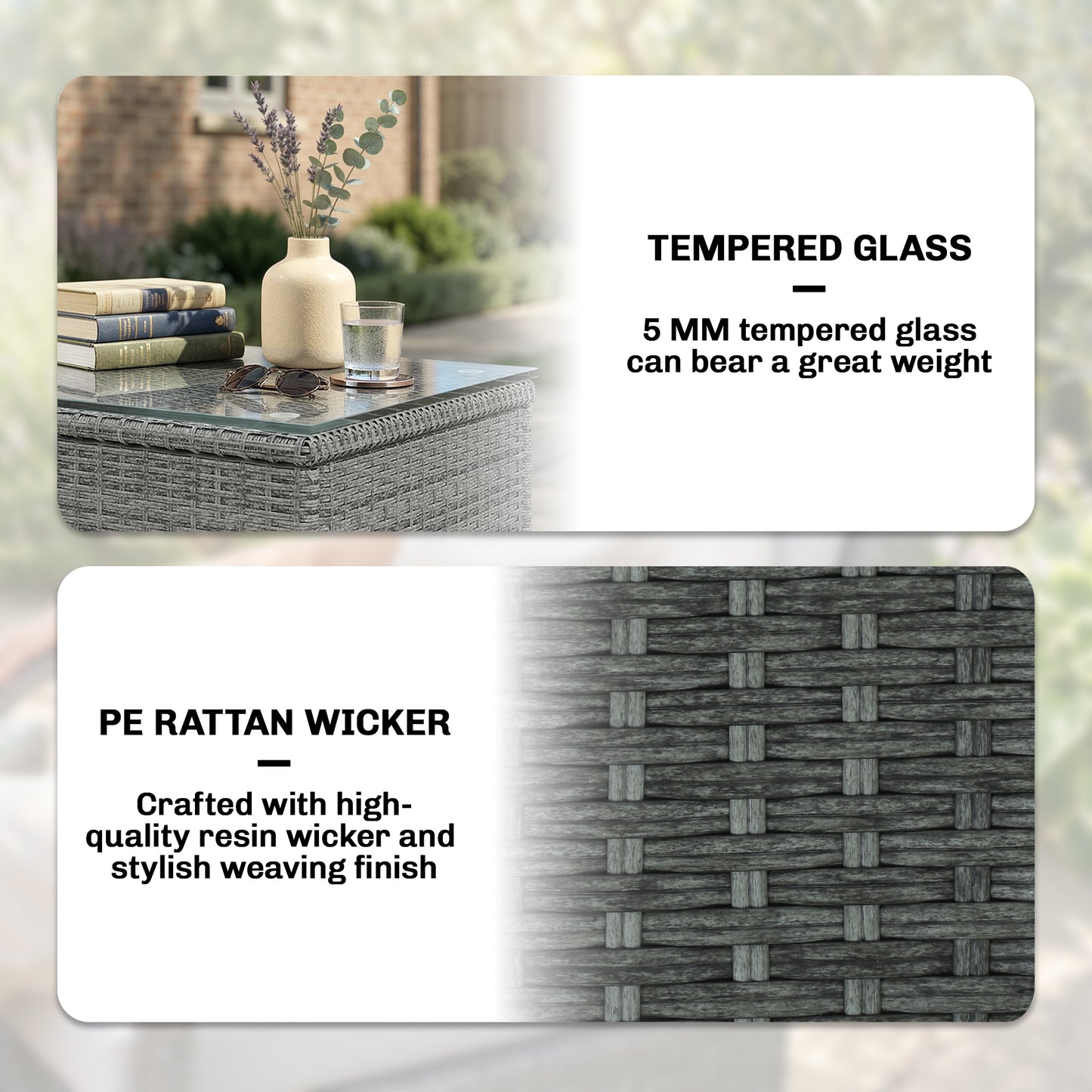 3 Pieces Rattan Bistro Set, Wicker Garden Furniture Set, Light Grey