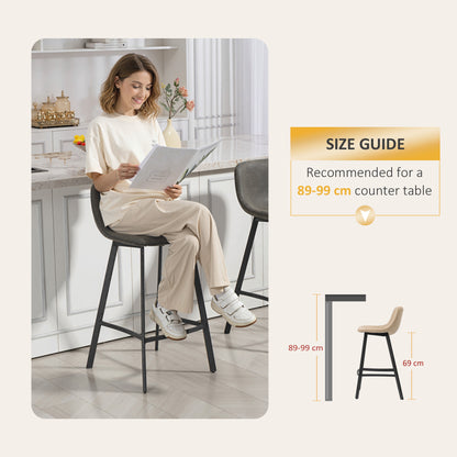 Bar Stools Set of 2, Bar Chairs with Back and Steel Legs, Grey