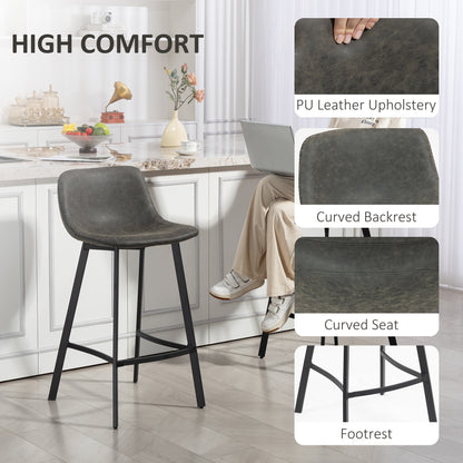 Bar Stools Set of 2, Bar Chairs with Back and Steel Legs, Grey