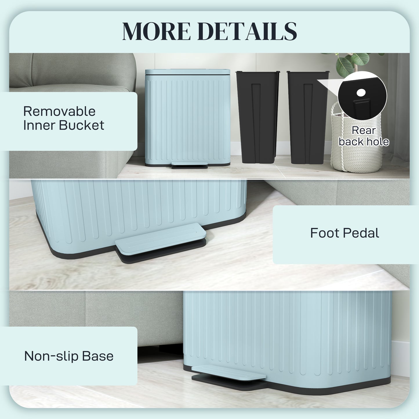 2 x 20L Double Rubbish Bin, Pedal Bin with Soft-Close Lid, Light Green
