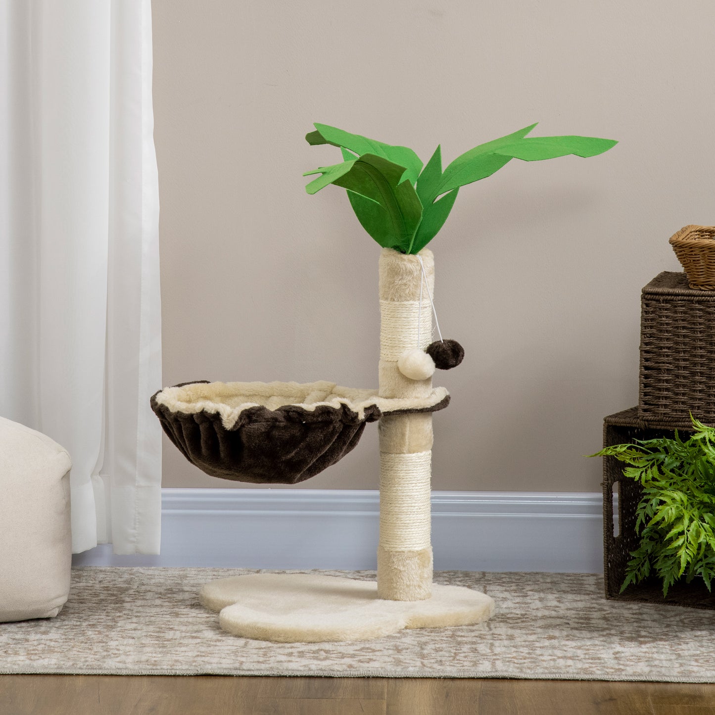 68cm Cat Tower Palm Tree Shaped Cat Tree w/ Hammock - Beige