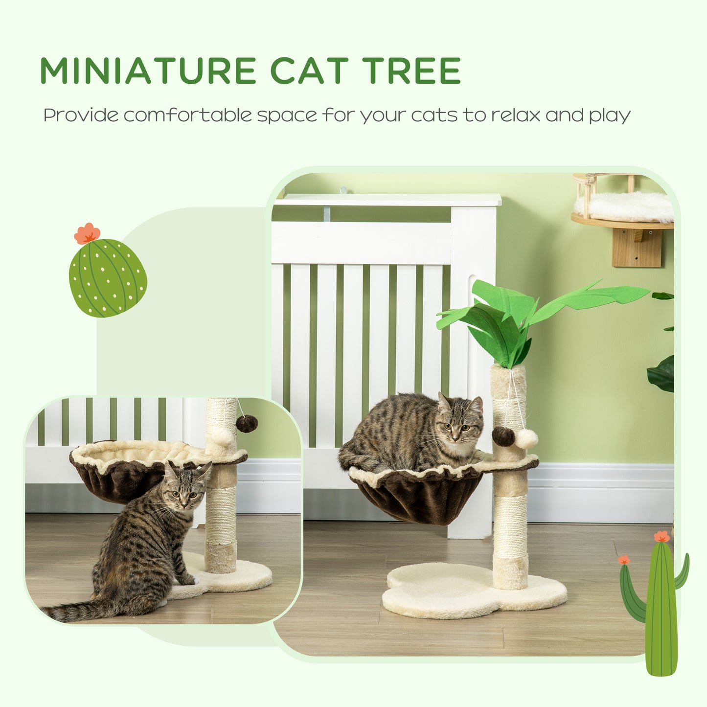 68cm Cat Tower Palm Tree Shaped Cat Tree w/ Hammock - Beige