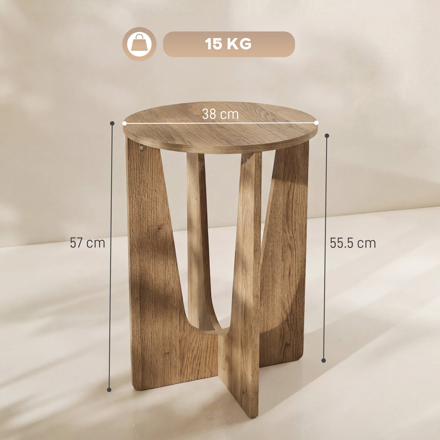 Round Side Table, End Table with Curved Legs Coffee Wood Effect