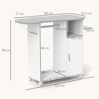 Rolling Ironing Board Cabinet, Foldable Ironing Station with Storage