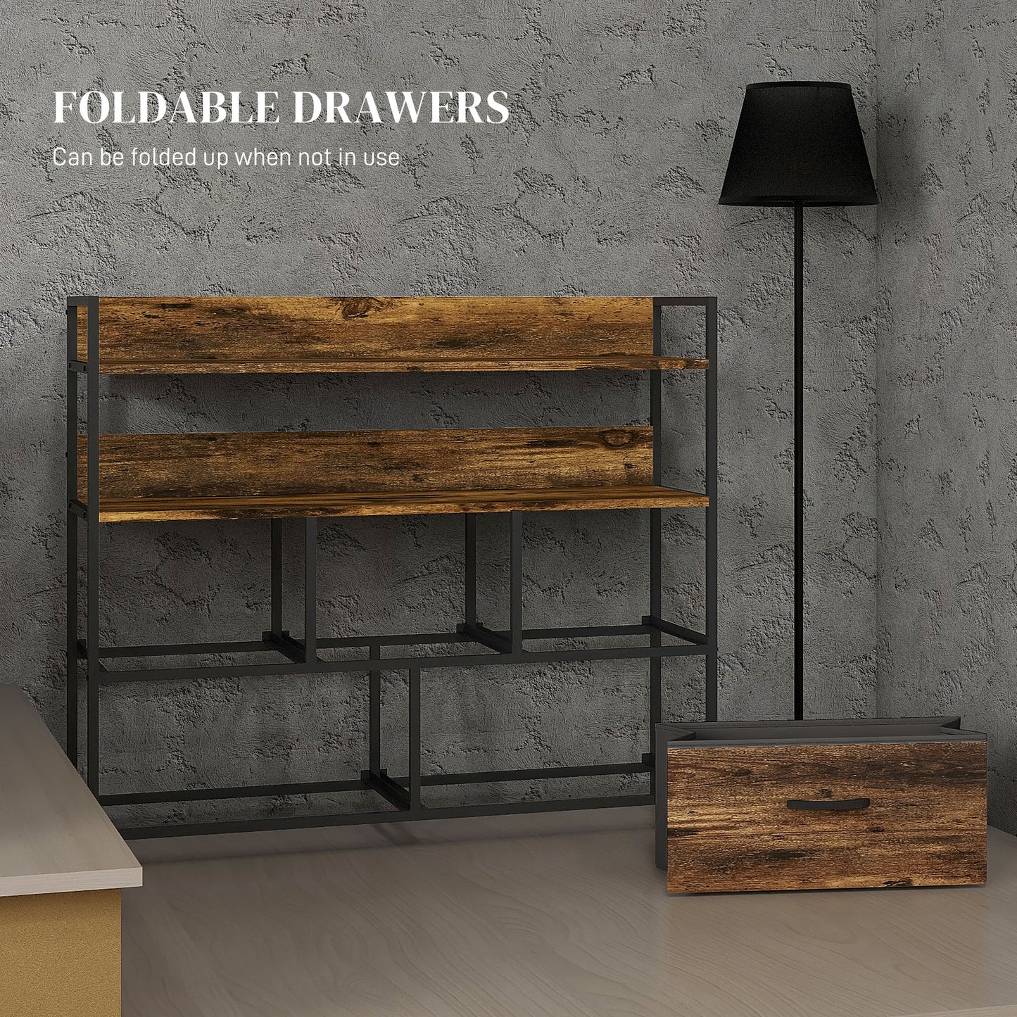 Bedroom Chest of Drawers 5 Drawer Dresser w/ Shelves, Rustic Brown