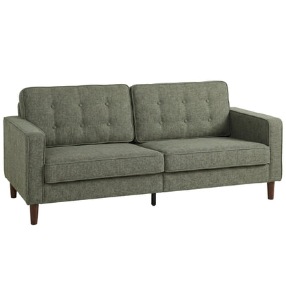 3 Seater Sofa, Upholstered Small Couch for Bedroom, Modern Futon Sofa Settee with Padded Cushion, Button Tufting and Wood Legs for Living Room, Green