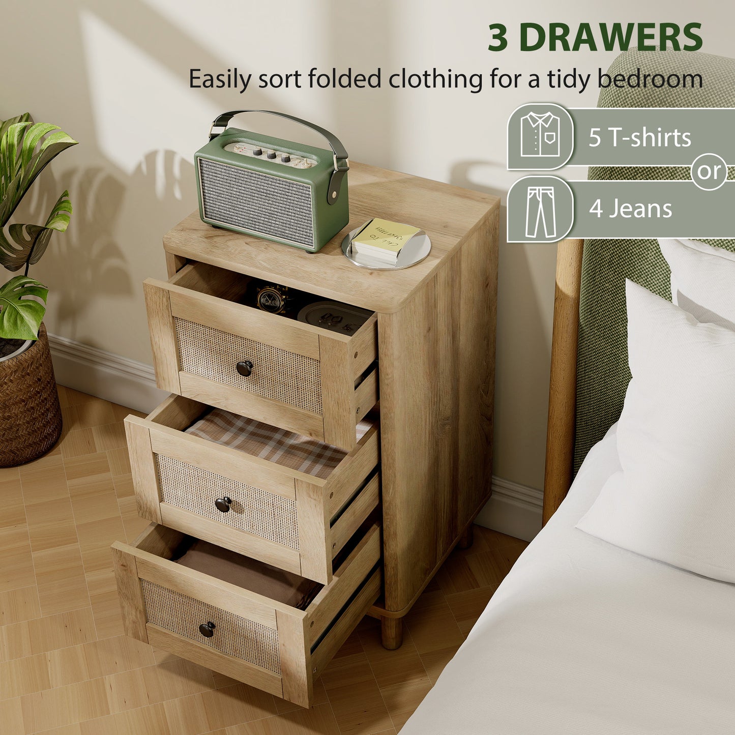 3 Drawer Chest of Drawers, Storage Unit for Living Room, Oak