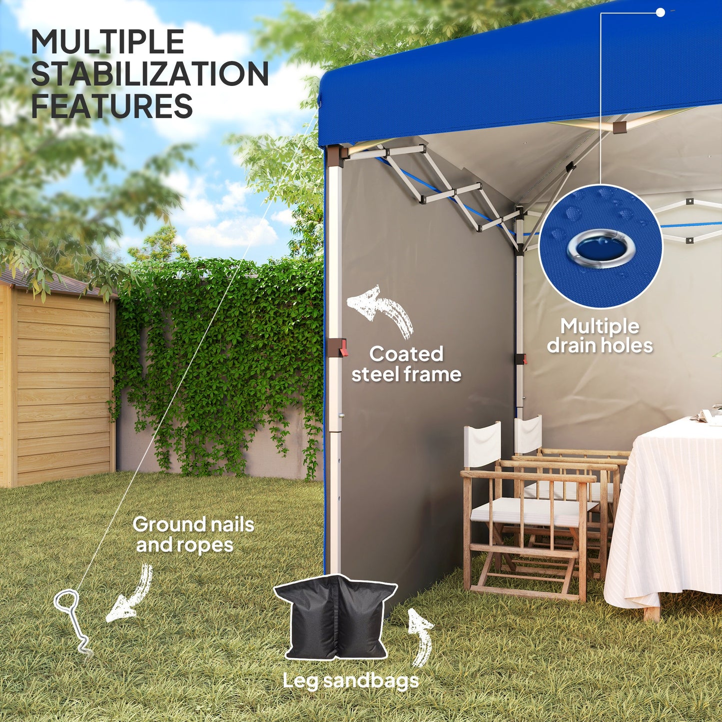 3x3 (M) Pop Up Gazebo Party Tent w/ 2 Sidewalls, Weight Bags Blue
