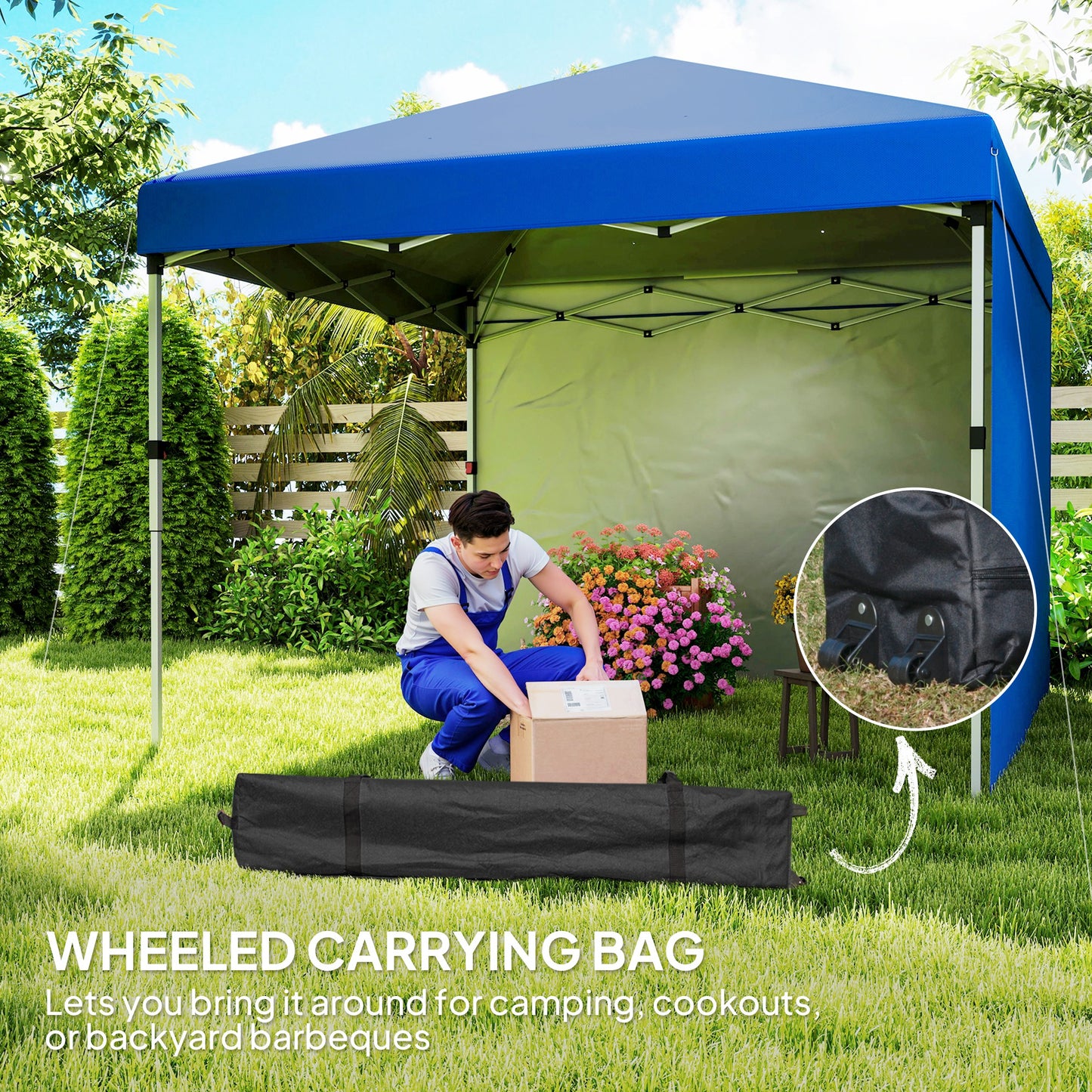 3x3 (M) Pop Up Gazebo Party Tent w/ 2 Sidewalls, Weight Bags Blue