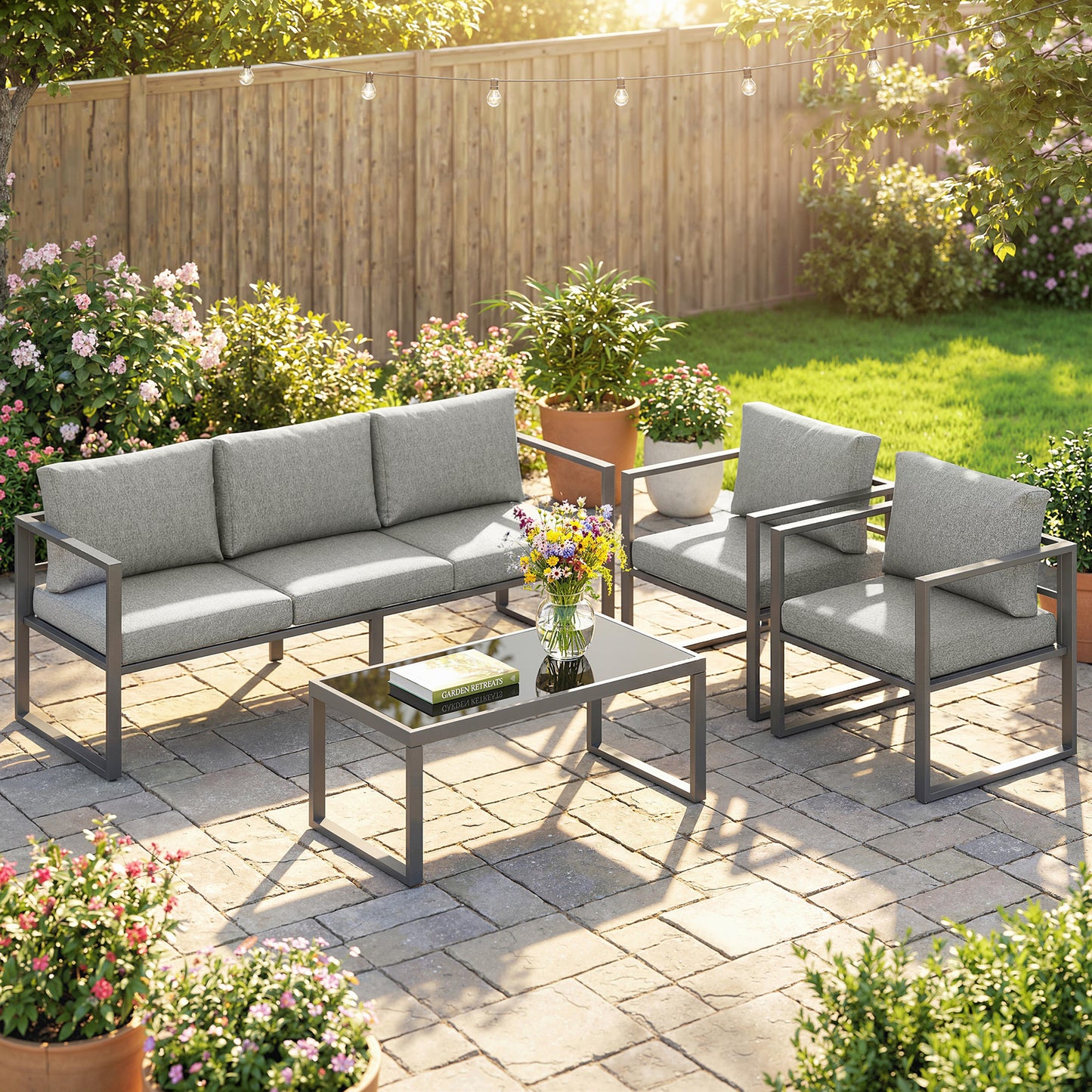 Patio Furniture Set Aluminium Frame Dark Grey