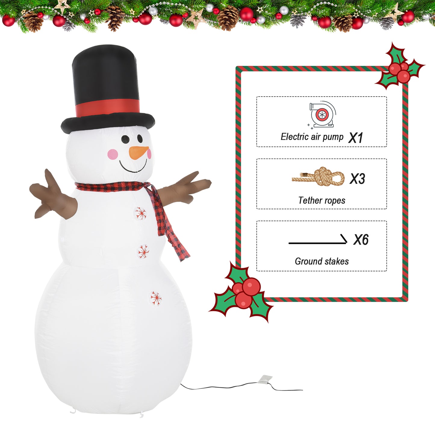 6ft Giant Inflatable Snowman Christmas Decoration LED Lights Accessories