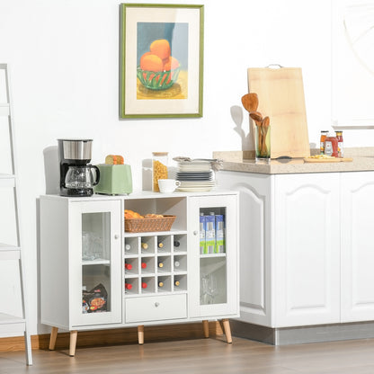 Sideboard Cabinet Kitchen Cupboard with Glass Doors, Drawer & Wine Rack