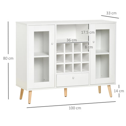 Sideboard Cabinet Kitchen Cupboard with Glass Doors, Drawer & Wine Rack
