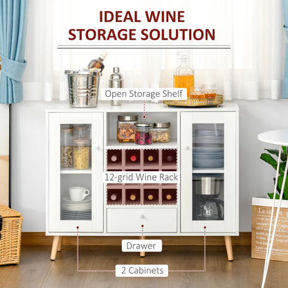 Sideboard Cabinet Kitchen Cupboard with Glass Doors, Drawer & Wine Rack