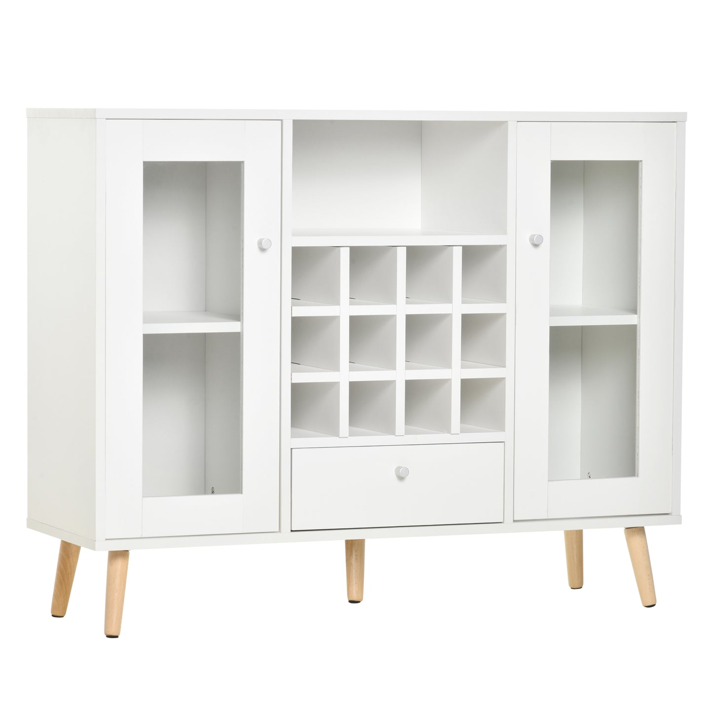 Sideboard Cabinet Kitchen Cupboard with Glass Doors, Drawer & Wine Rack