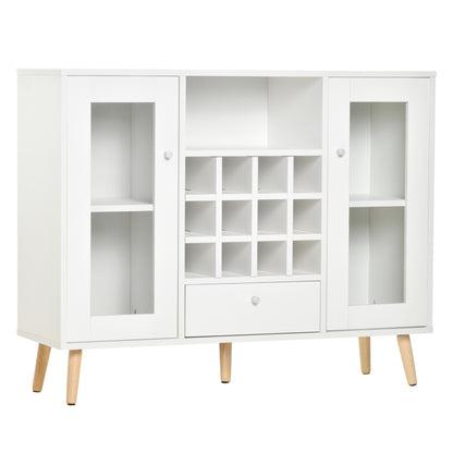 Sideboard Cabinet Kitchen Cupboard with Glass Doors, Drawer & Wine Rack