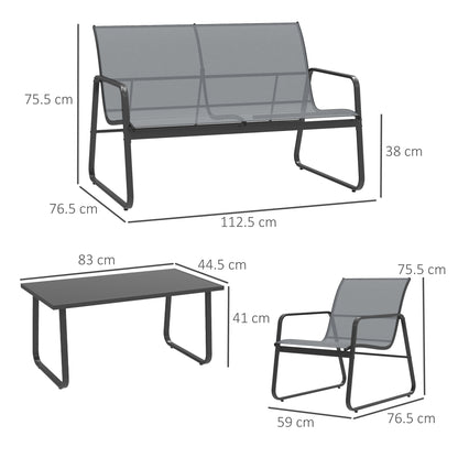 4 Piece Garden Furniture Set Patio Sofa Set w/ Chairs, Glass Top Table