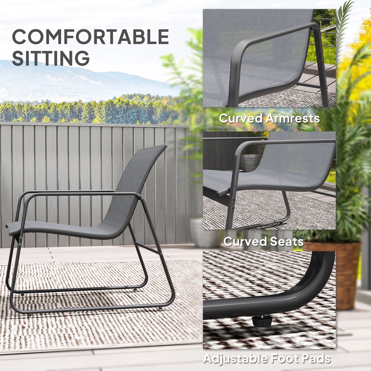 4 Piece Garden Furniture Set Patio Sofa Set w/ Chairs, Glass Top Table