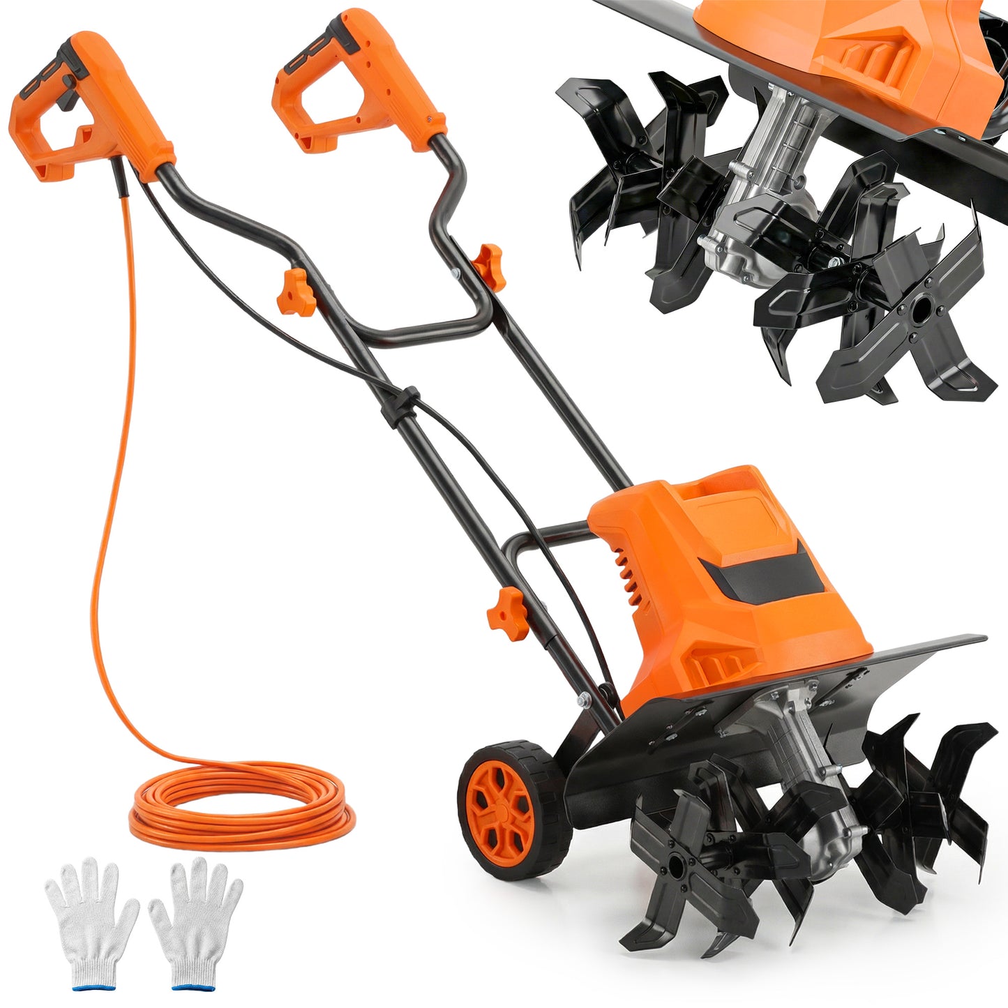 1500W Electric Tiller with 40cm Working Width, 20cm Tilling Depth