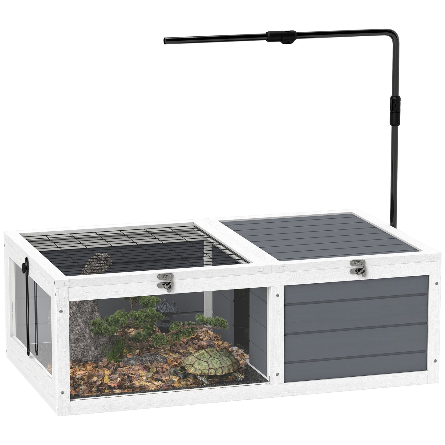 Tortoise House, Wooden Tortoise Table w/ Lamp Holder - Grey