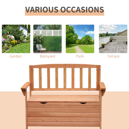 Garden Storage Bench, 2 Seater Fir Wood Outdoor Bench, Natural