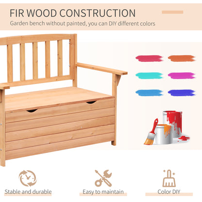 Garden Storage Bench, 2 Seater Fir Wood Outdoor Bench, Natural