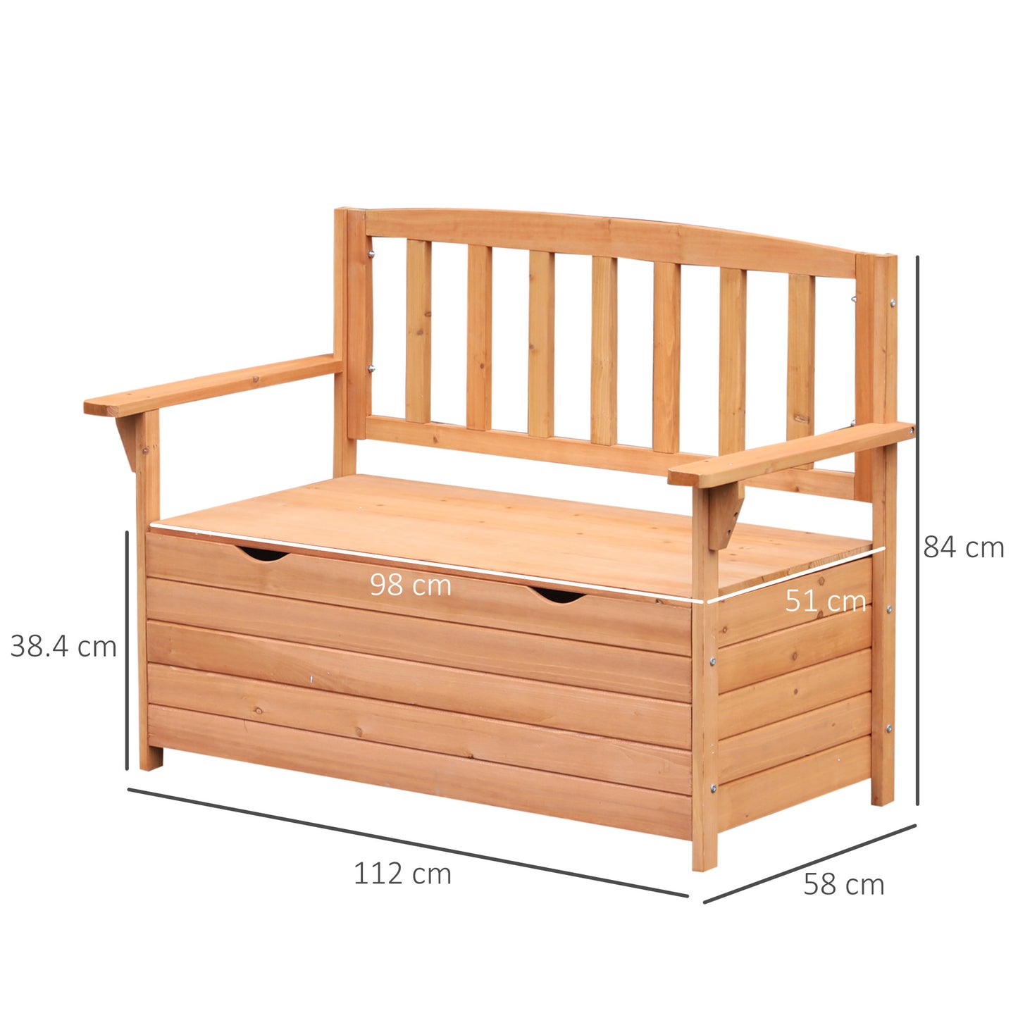 Garden Storage Bench, 2 Seater Fir Wood Outdoor Bench, Natural